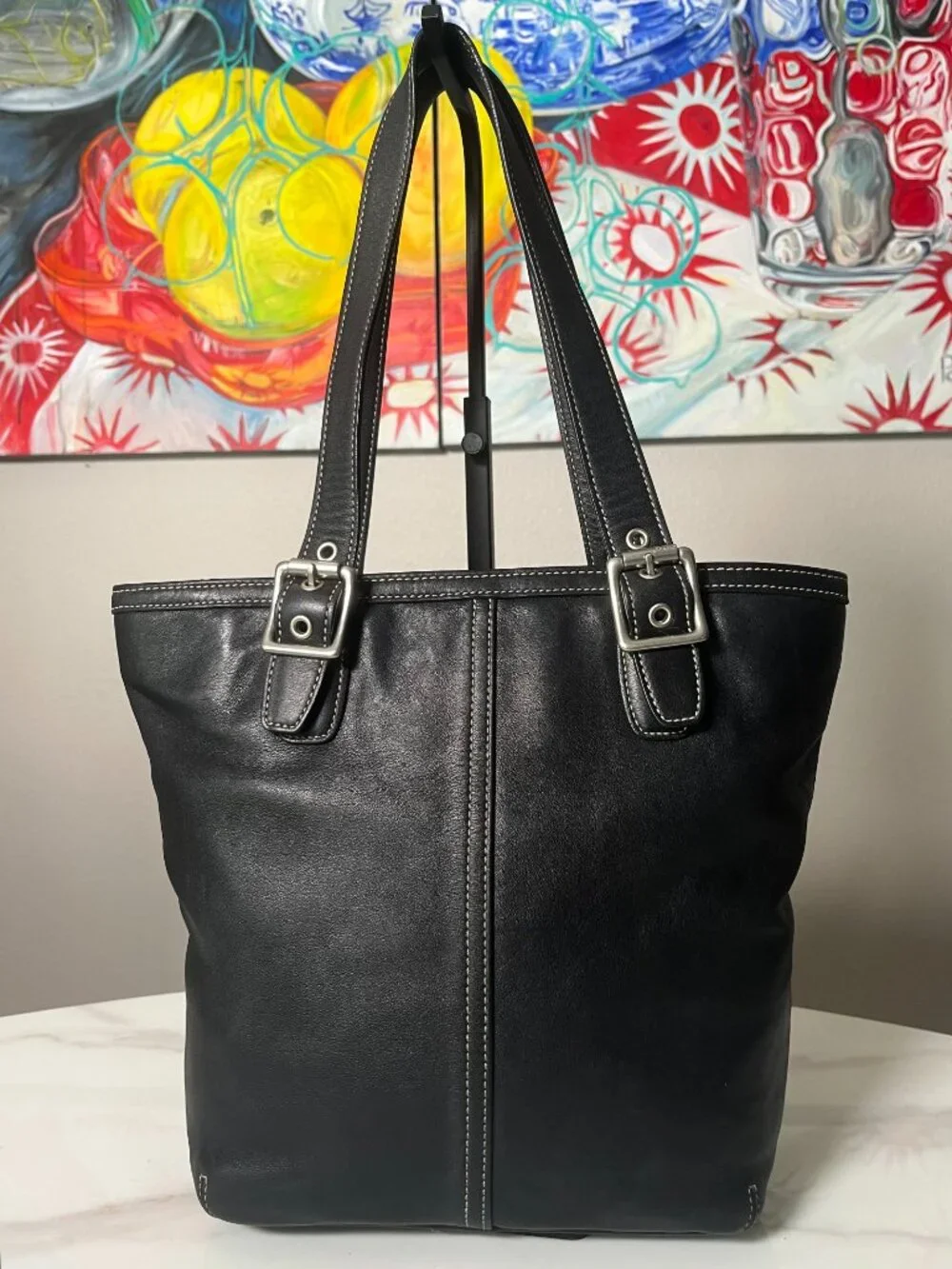 Coach Vintage Hamptons Black Leather Tote Shoulder Bag Y2K 9572 + COA